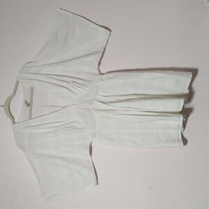 Amuse Society White Gauze Pattern Deep V Neck Button Down Wide Arms Dress Size L